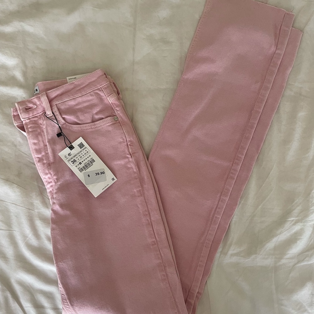 Zara Slim Flare Pink Jeans